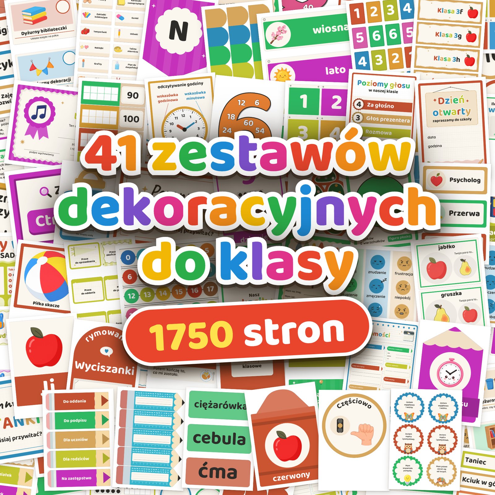 41 zestawów dekoracji do klasy 1–3: 1750 stron do druku