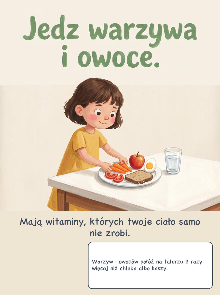 Plansza zdrowe odżywianie dla dzieci: Jedz warzywa i owoce