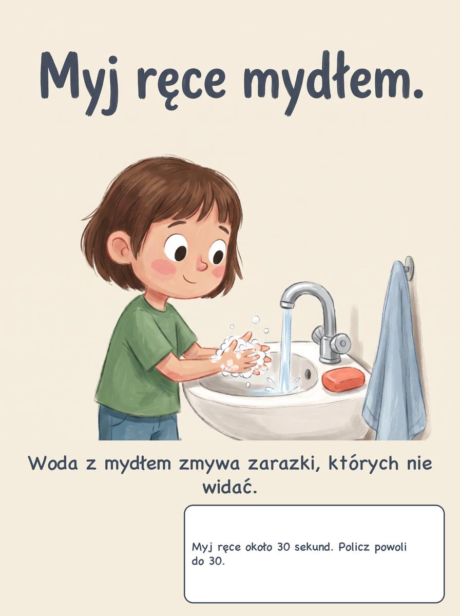 Plansza mycie rąk dla dzieci: Myj ręce mydłem