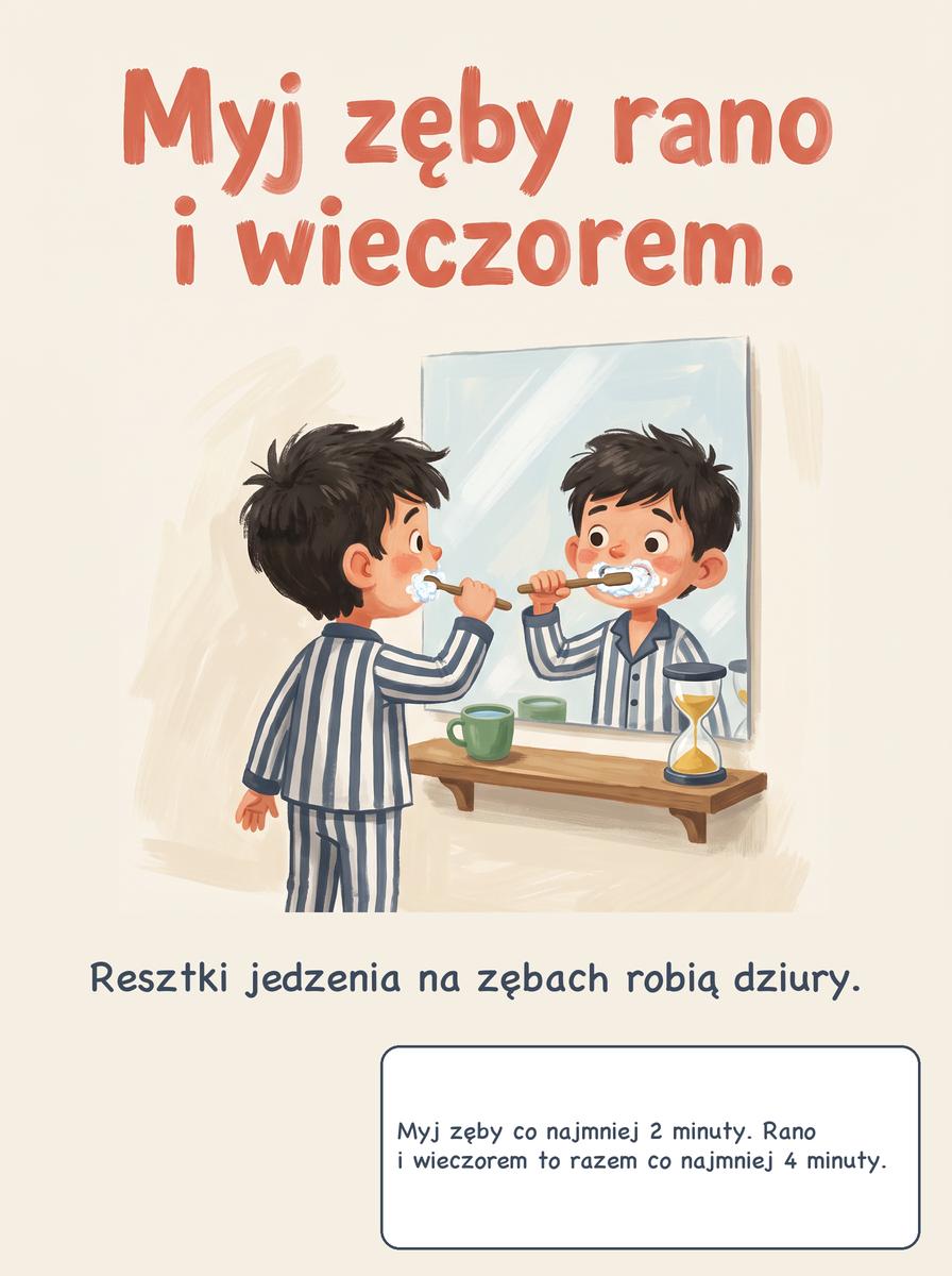 Plansza mycie zębów dla dzieci: Myj zęby rano i wieczorem